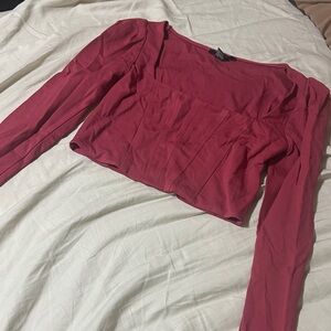 Women’s Square Neck Long Sleeve Crop Top - Cherry